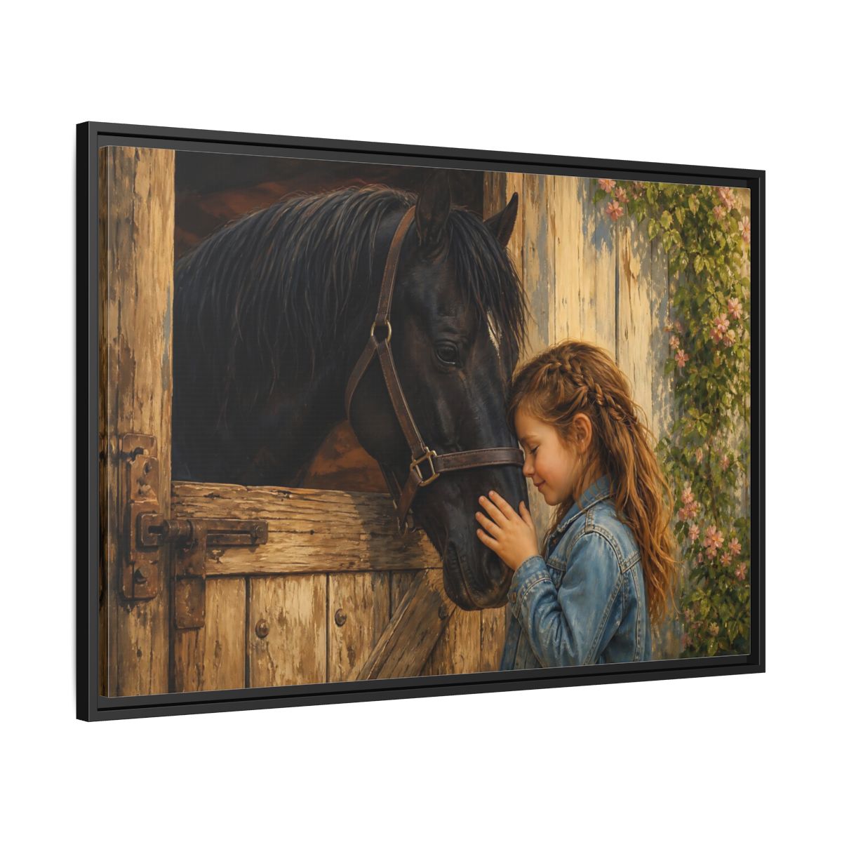 Side Mockup 13. Animals Girl And Horse Child Horse Love shown as stretched canvas wall art