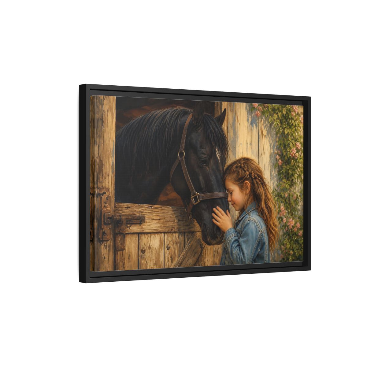 Side Mockup 3. Animals Girl And Horse Child Horse Love shown as stretched canvas wall art
