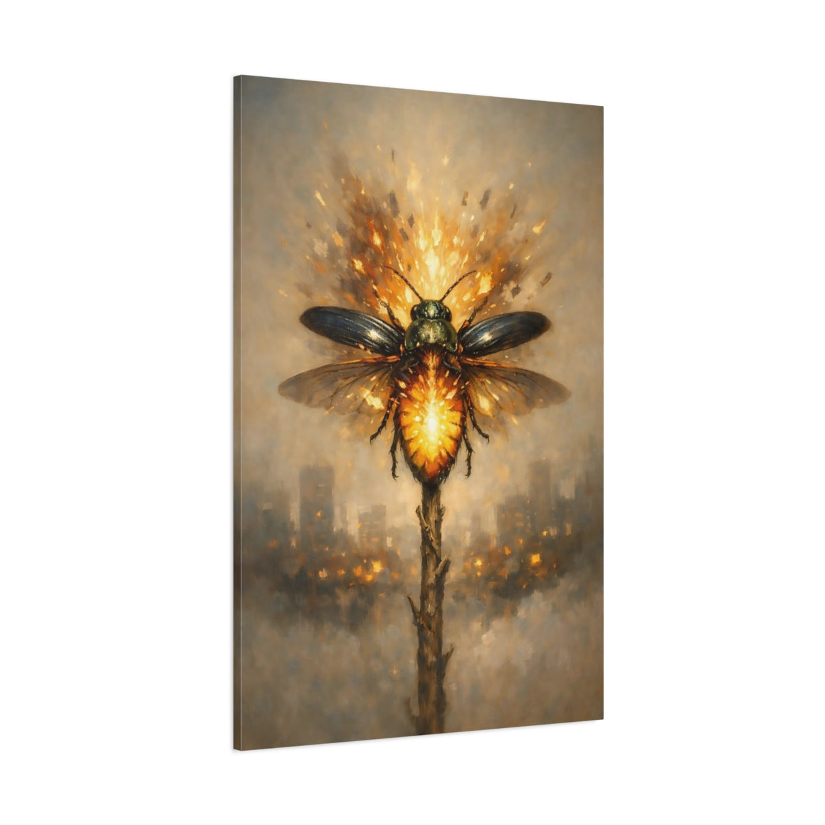 Main Mockup. Animals Glowing Beetle Orange And Brown shown as stretched canvas wall art