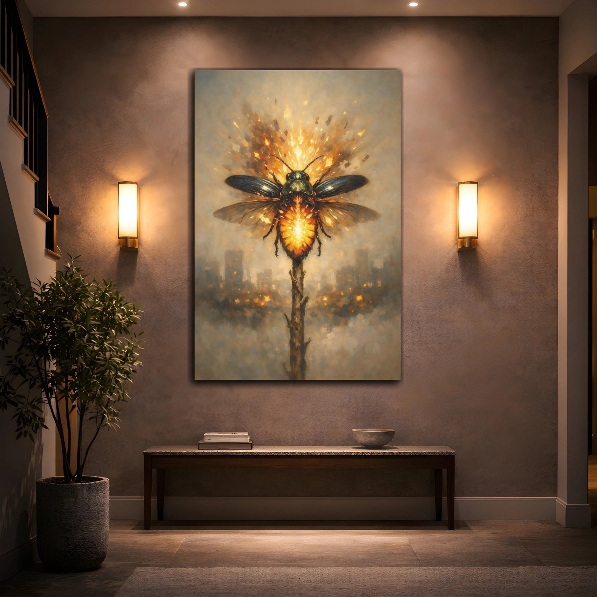 Animals Glowing Beetle Orange - Canvas Wall Art Print - YesArtYes
