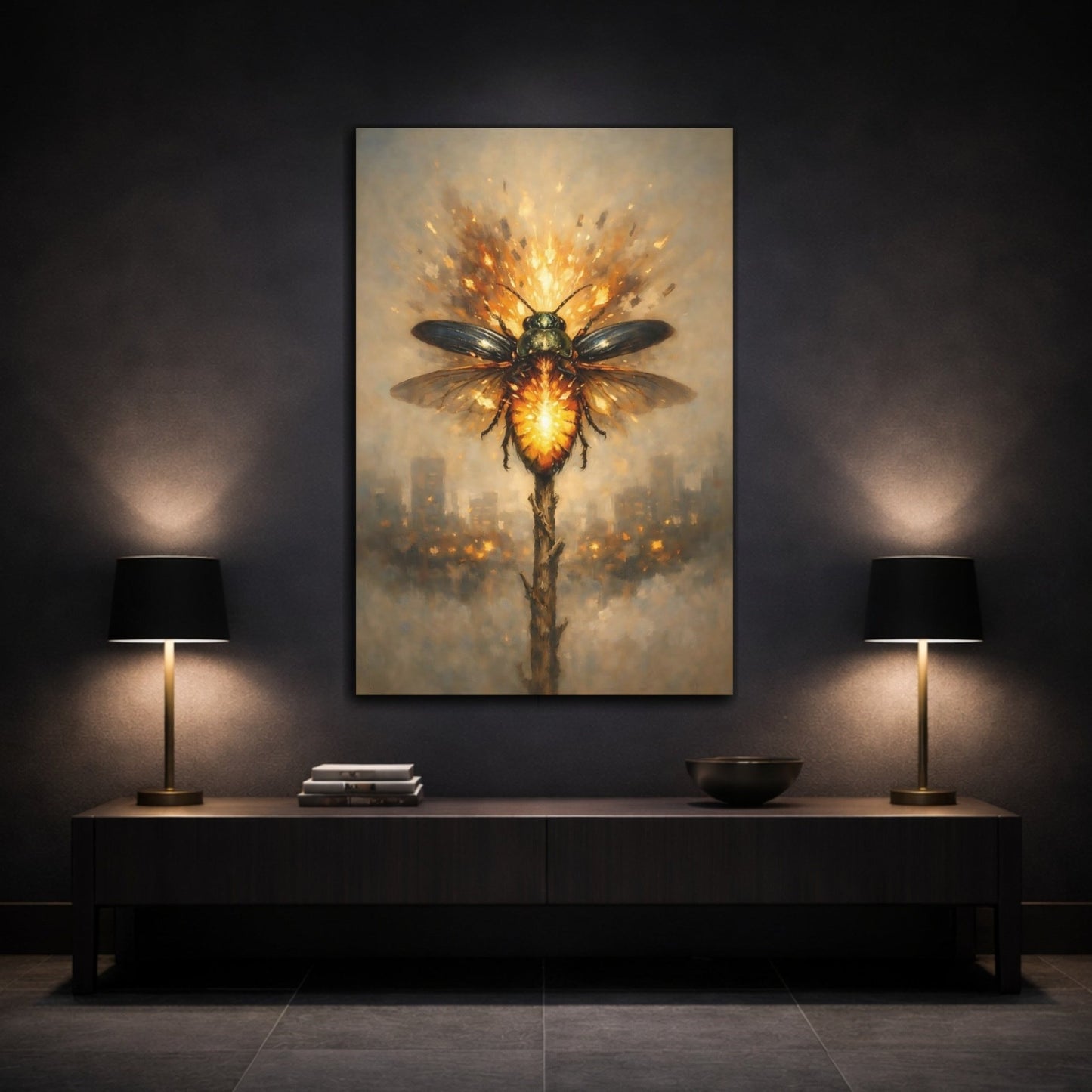Animals Glowing Beetle Orange - Canvas Wall Art Print - YesArtYes