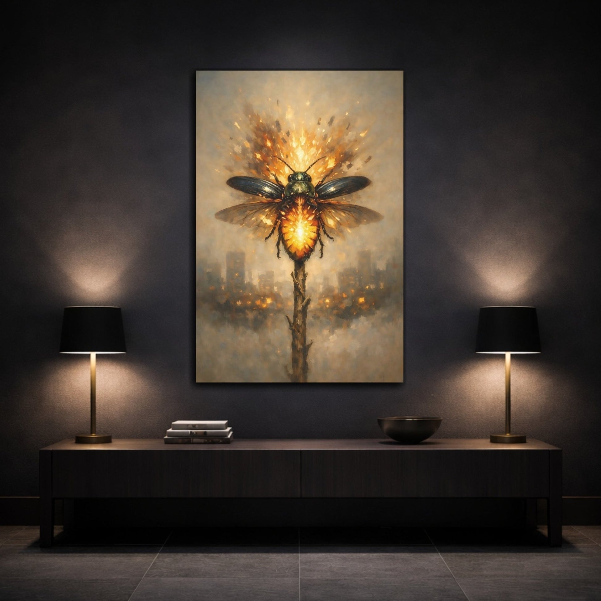Animals Glowing Beetle Orange - Canvas Wall Art Print - YesArtYes