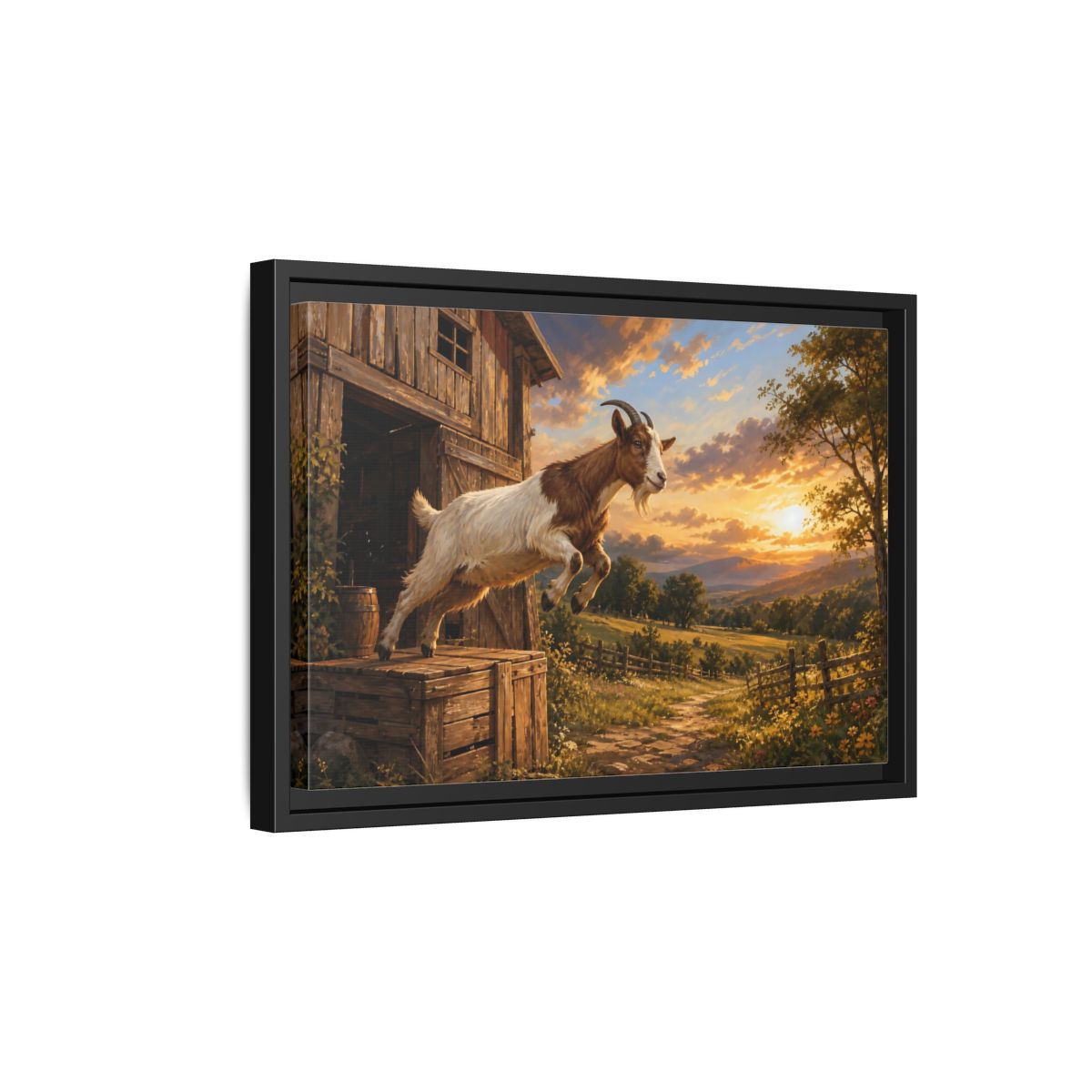 Side Mockup 6. Animals Goat Brown And Orange shown as stretched canvas wall art