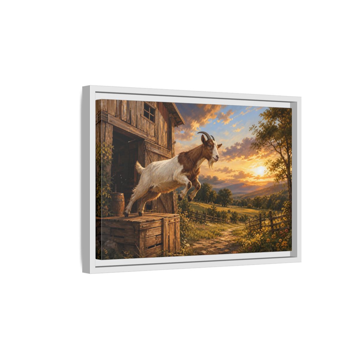 Side Mockup 4. Animals Goat Brown And Orange shown as stretched canvas wall art