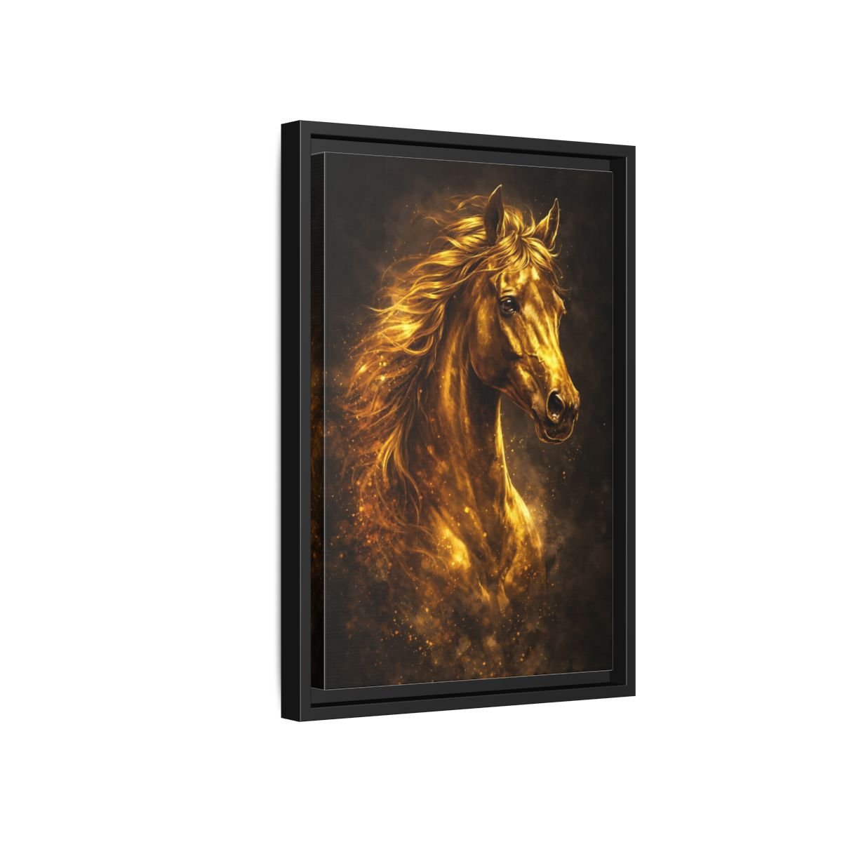 Animals Golden Horse - Framed Canvas Wall Art Print - YesArtYes