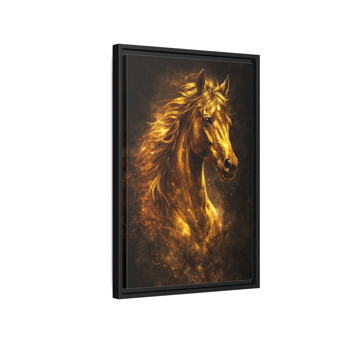 Animals Golden Horse - Framed Canvas Wall Art Print - YesArtYes