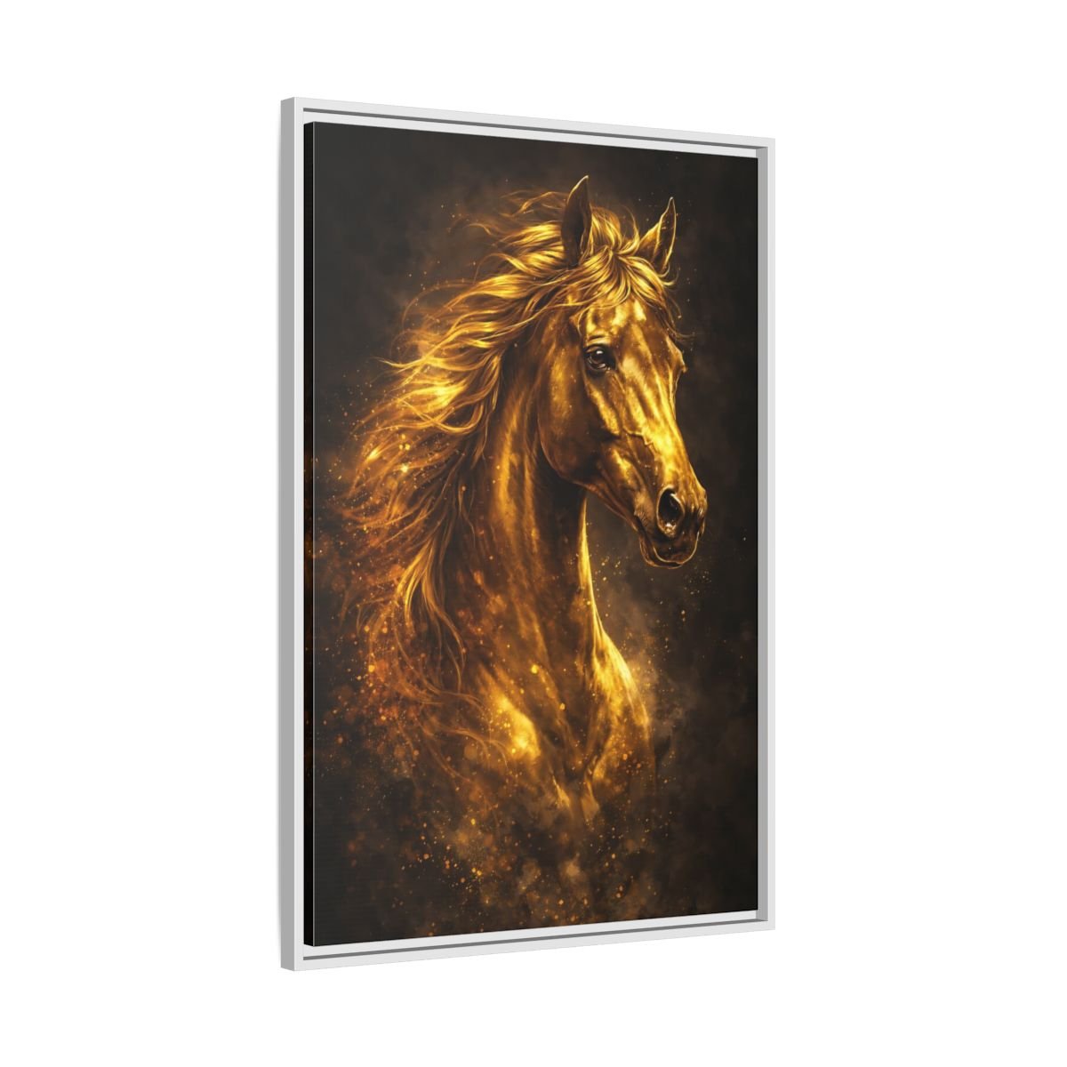 Animals Golden Horse - Framed Canvas Wall Art Print - YesArtYes