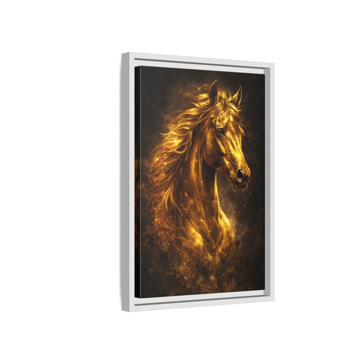 Animals Golden Horse - Framed Canvas Wall Art Print - YesArtYes