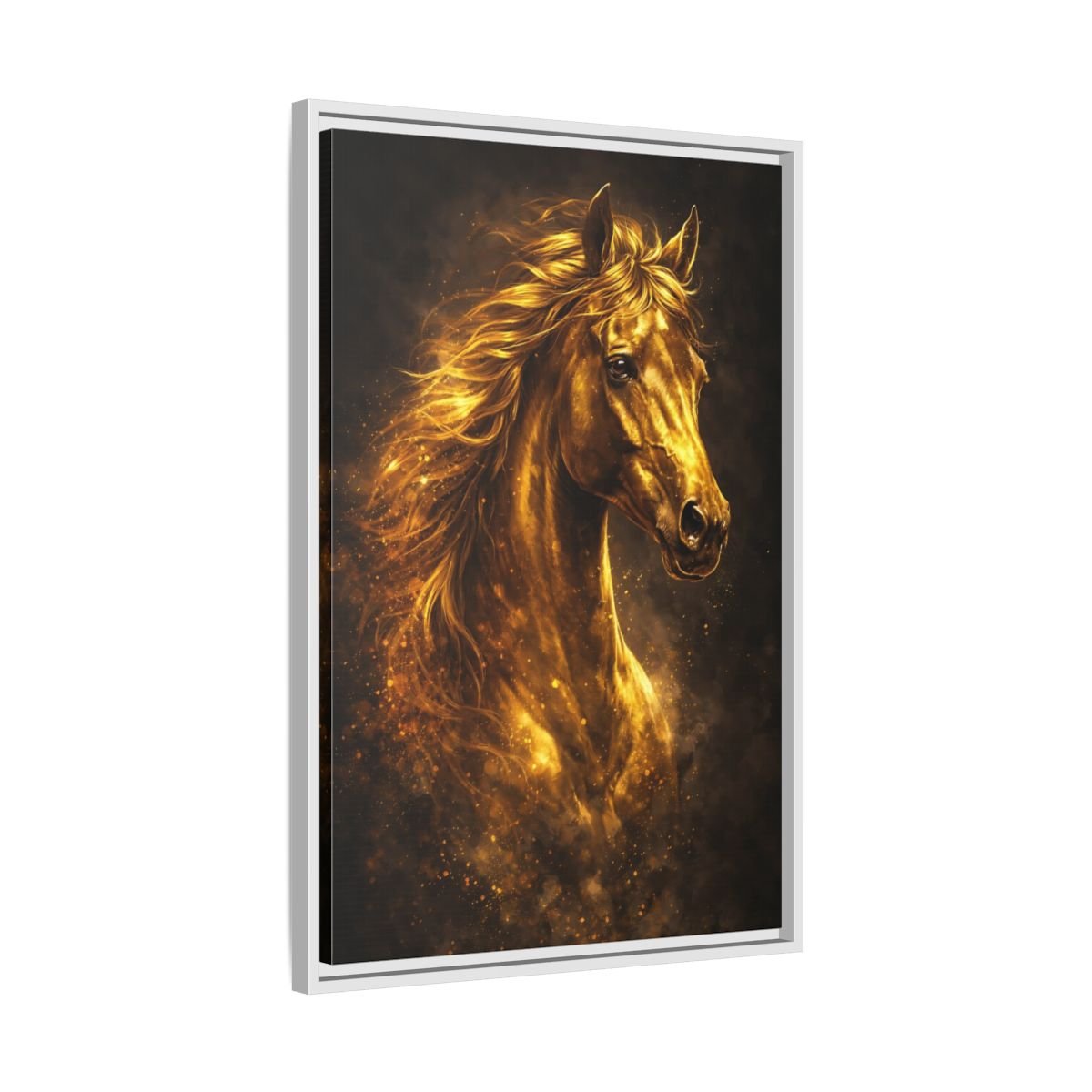 Animals Golden Horse - Framed Canvas Wall Art Print - YesArtYes