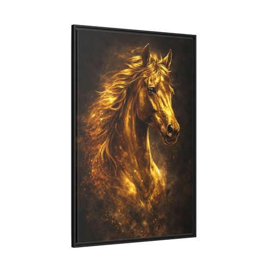 Animals Golden Horse - Framed Canvas Wall Art Print - YesArtYes