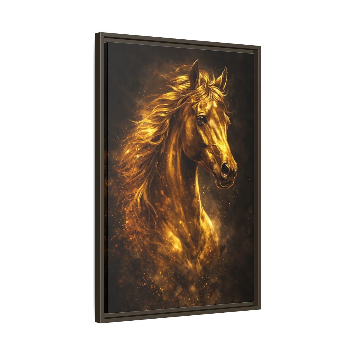 Animals Golden Horse - Framed Canvas Wall Art Print - YesArtYes