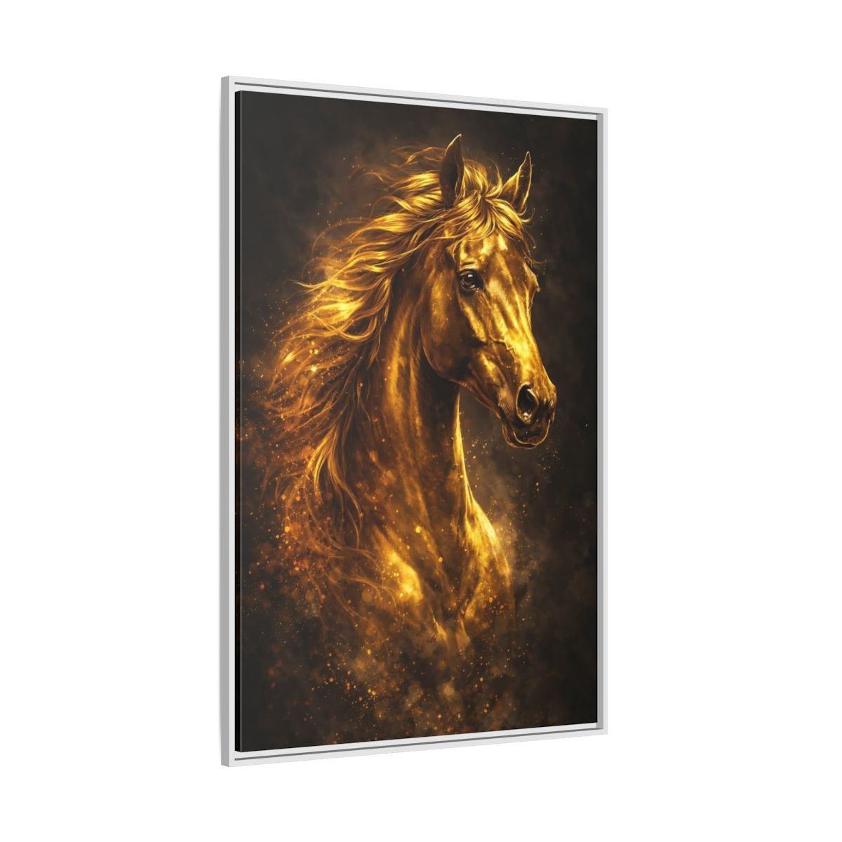 Animals Golden Horse - Framed Canvas Wall Art Print - YesArtYes