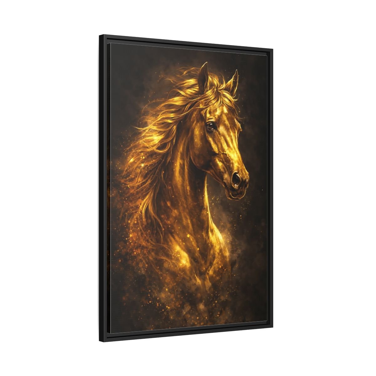 Animals Golden Horse - Framed Canvas Wall Art Print - YesArtYes