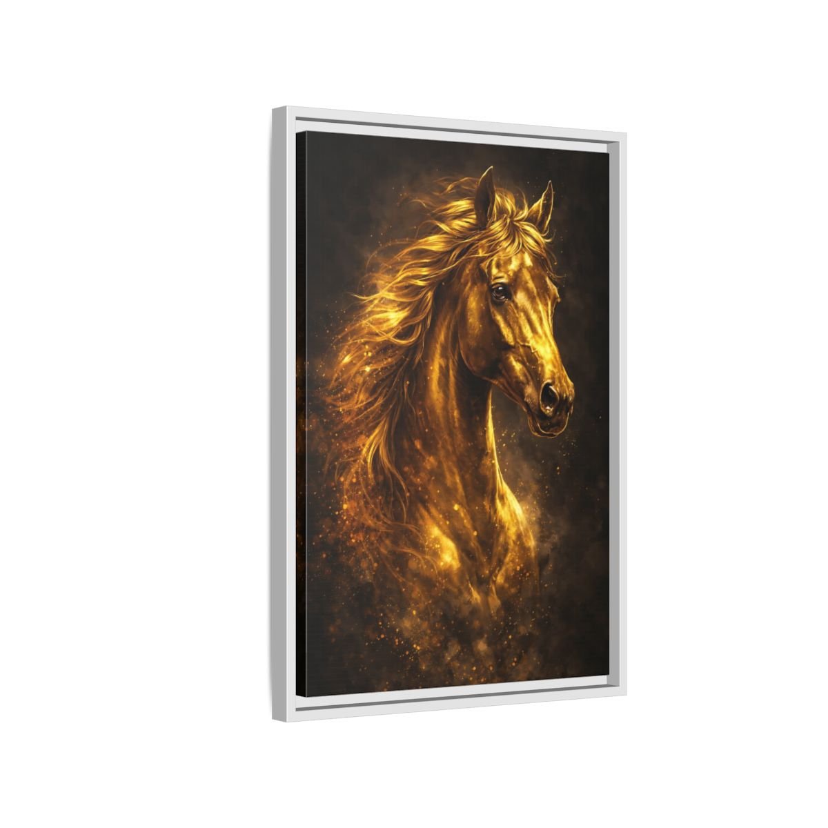 Animals Golden Horse - Framed Canvas Wall Art Print - YesArtYes