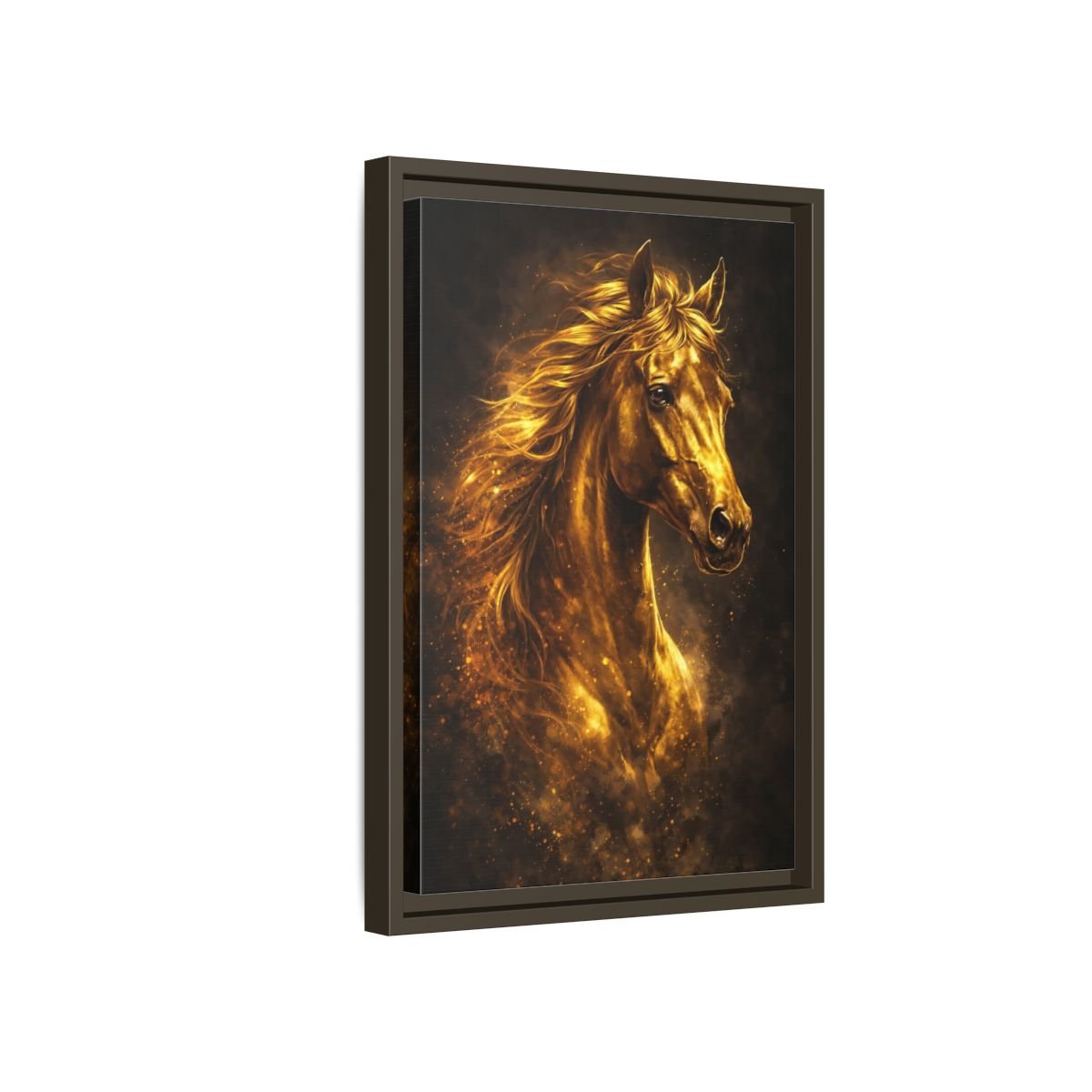 Animals Golden Horse - Framed Canvas Wall Art Print - YesArtYes