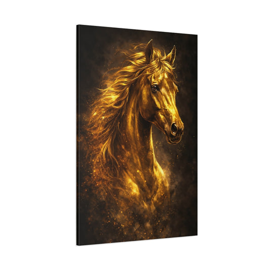 Main Mockup. Animals Golden Horse Golden Horse shown as stretched canvas wall art