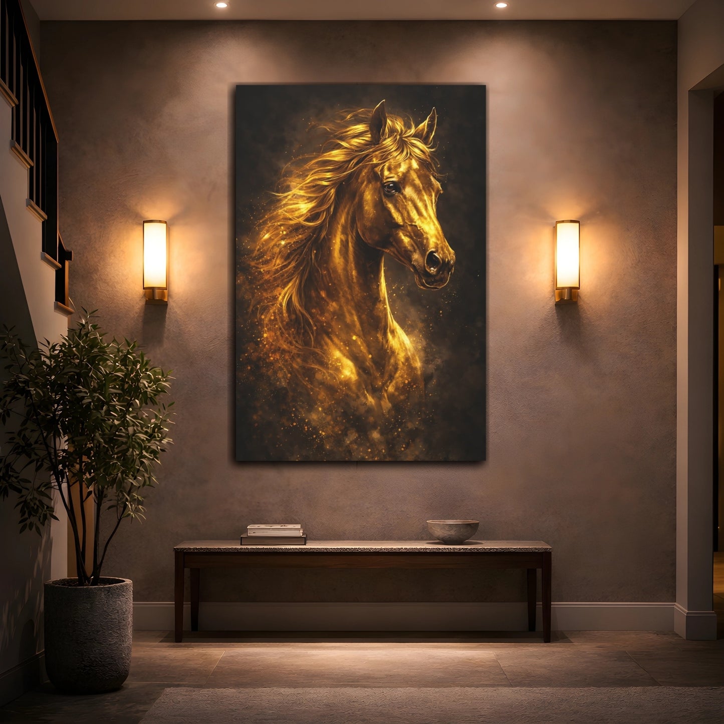 Mockup 3. Animals Golden Horse Golden Horse shown as stretched canvas wall art