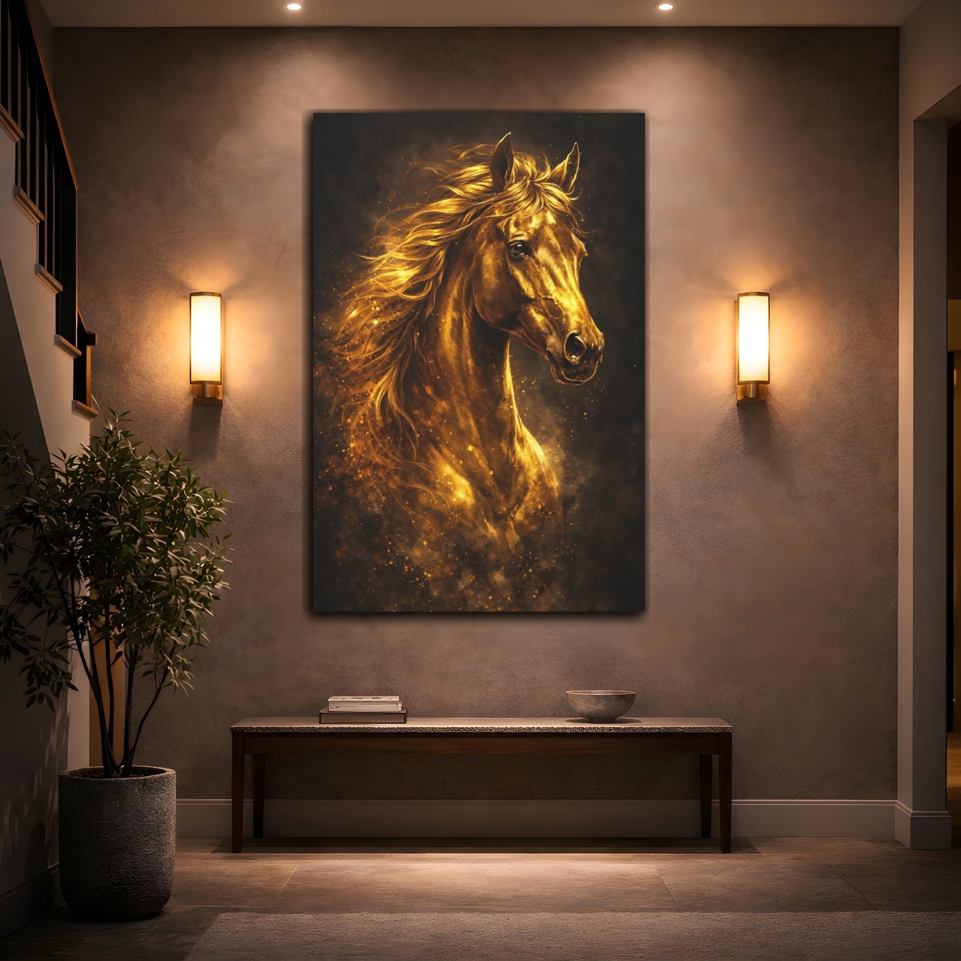 Mockup 3. Animals Golden Horse Golden Horse shown as stretched canvas wall art