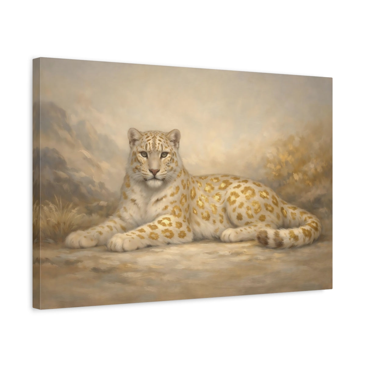 Side Mockup 3. Animals Golden Leopard Golden Leopard shown as stretched canvas wall art