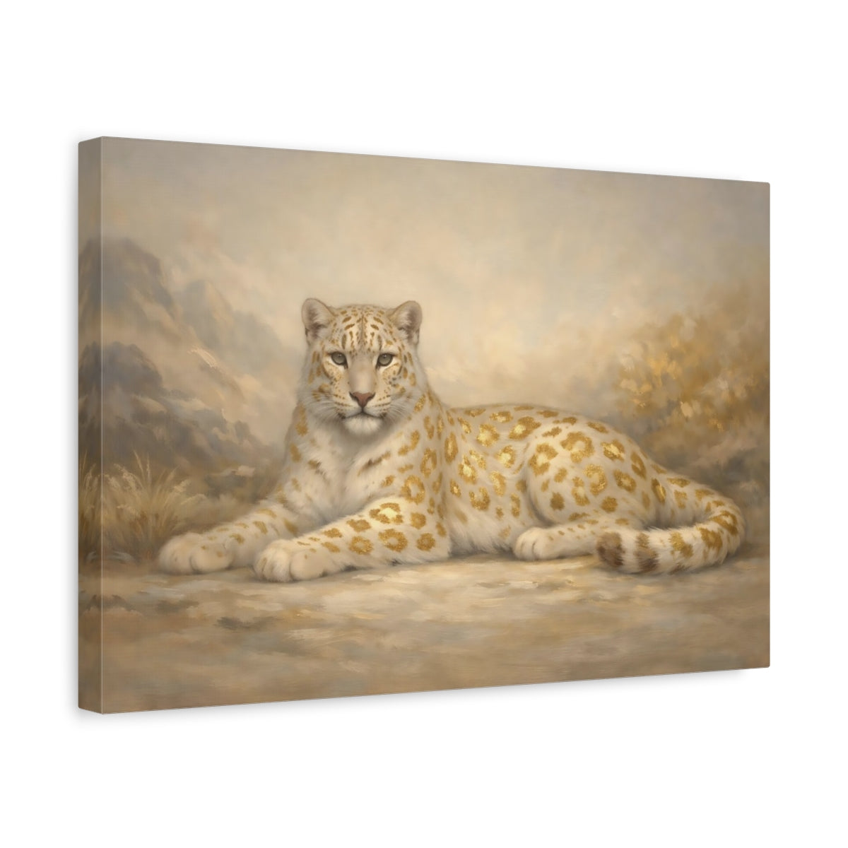 Side Mockup 4. Animals Golden Leopard Golden Leopard shown as stretched canvas wall art