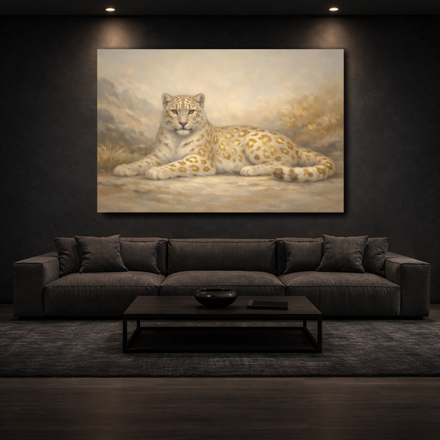 Mockup 2. Animals Golden Leopard Golden Leopard shown as stretched canvas wall art
