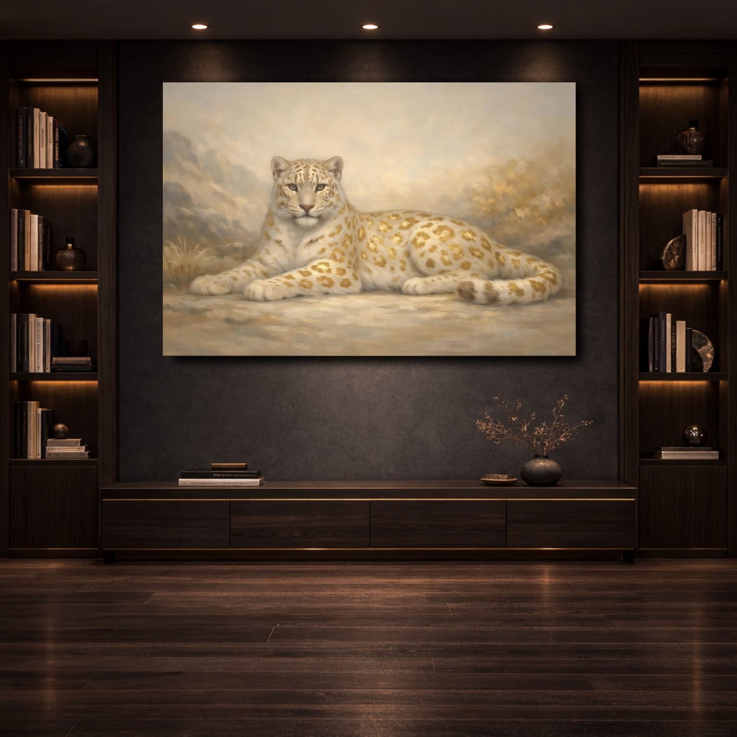 Mockup 3. Animals Golden Leopard Golden Leopard shown as stretched canvas wall art