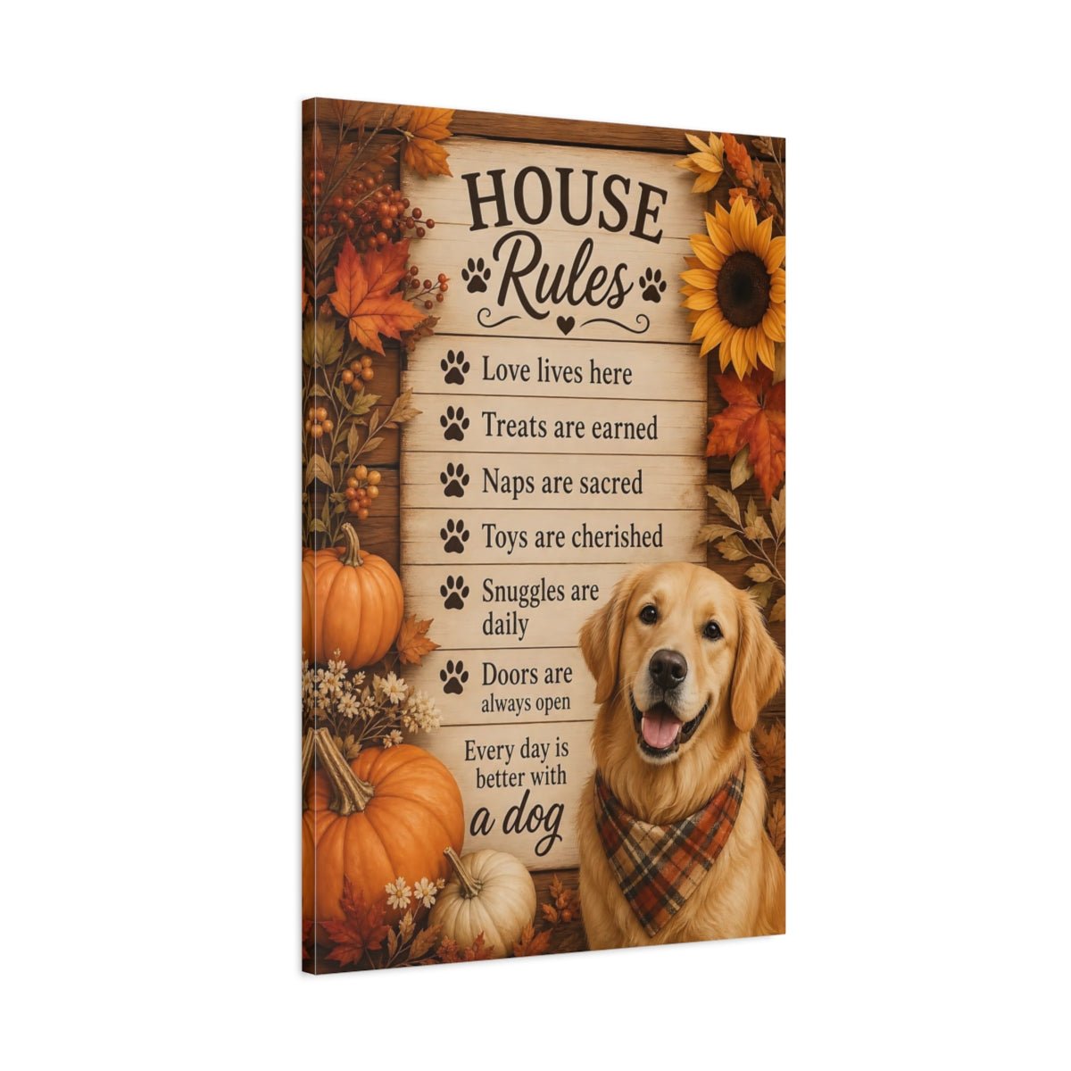 Animals Golden Retriever Autumn Dog Decor Canvas Wall Art Print – Rustic Living Room, Above Fireplace - YesArtYes