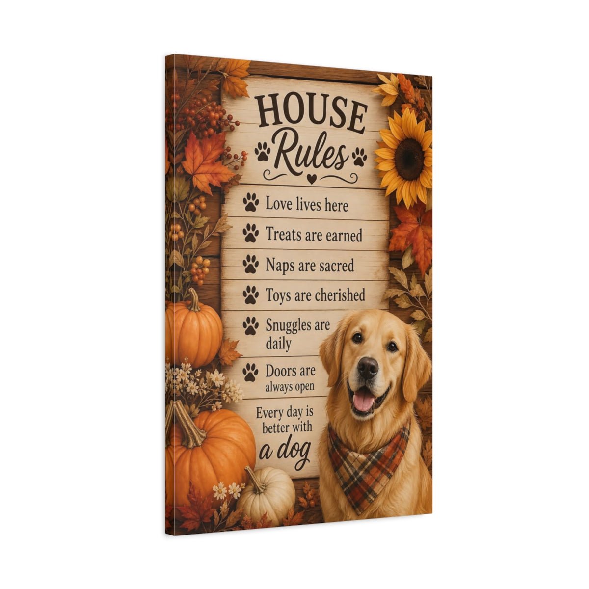 Animals Golden Retriever Autumn Dog Decor Canvas Wall Art Print – Rustic Living Room, Above Fireplace - YesArtYes