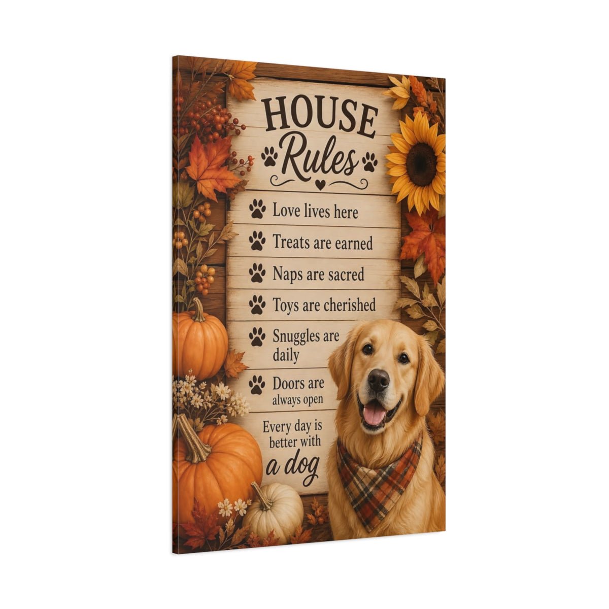 Animals Golden Retriever Autumn Dog Decor Canvas Wall Art Print – Rustic Living Room, Above Fireplace - YesArtYes