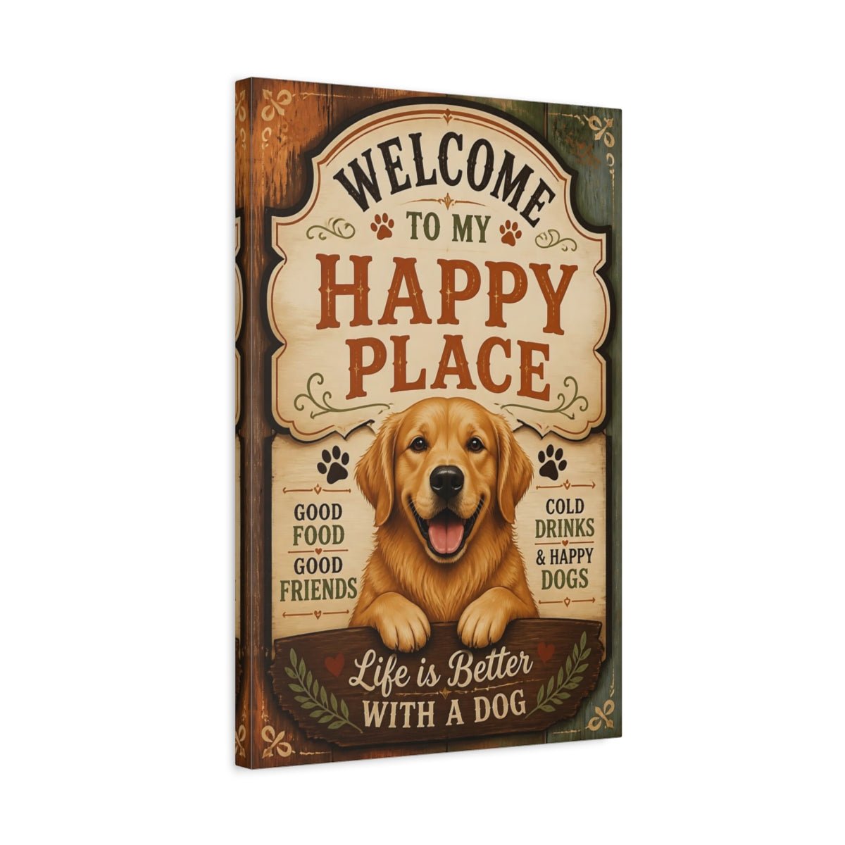 Animals Golden Retriever Dog Welcome Sign Canvas Print – Living Room, Above Couch - YesArtYes