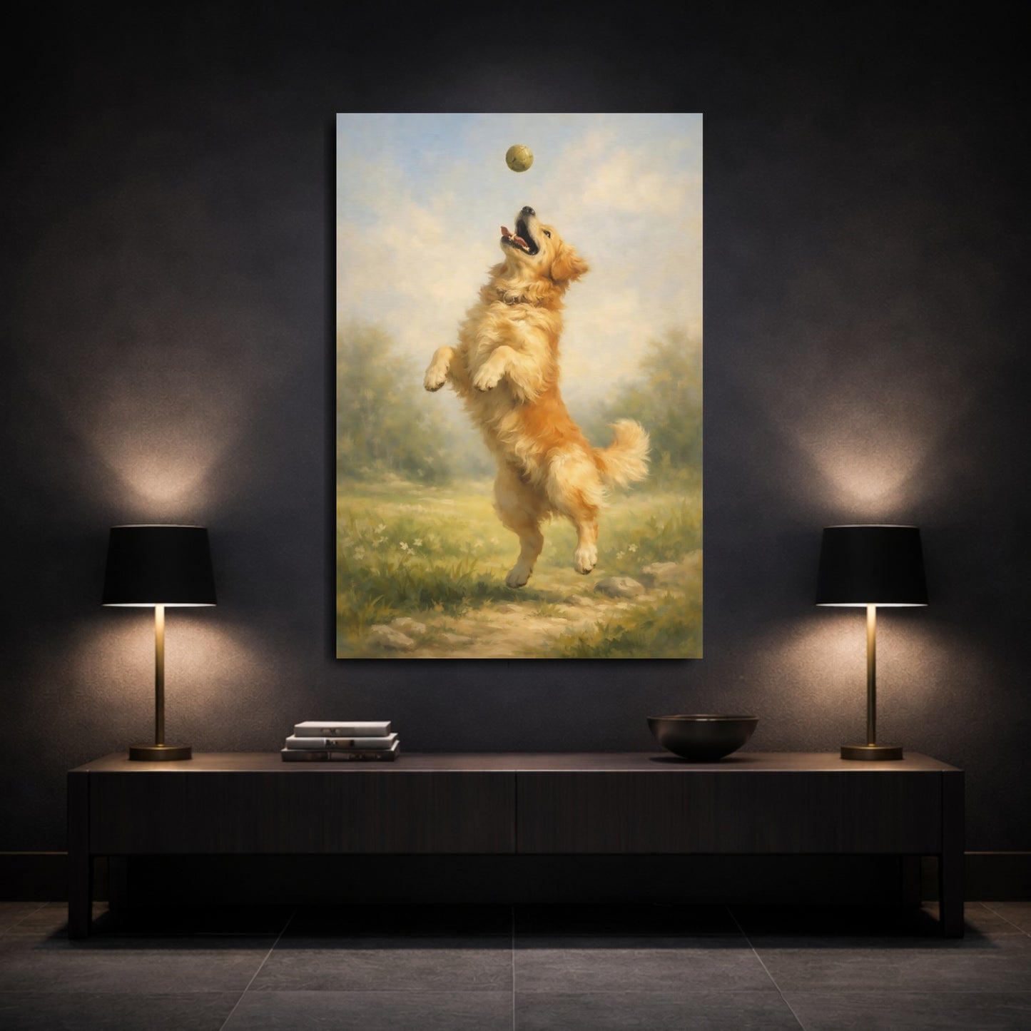 Mockup 2. Animals Golden Retriever Golden Dog shown as stretched canvas wall art