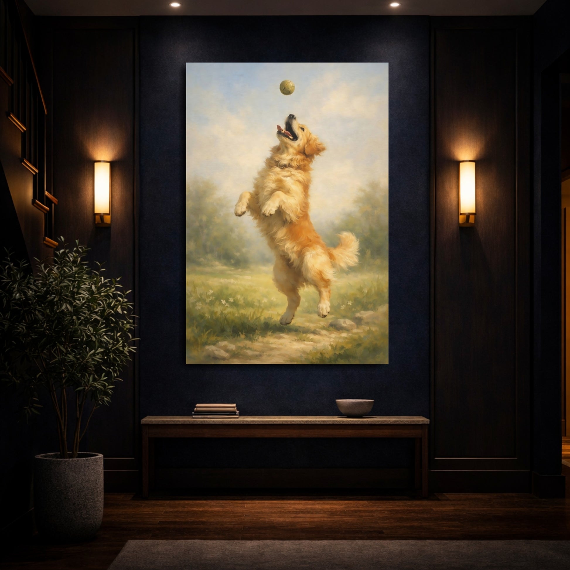 Mockup 3. Animals Golden Retriever Golden Dog shown as stretched canvas wall art