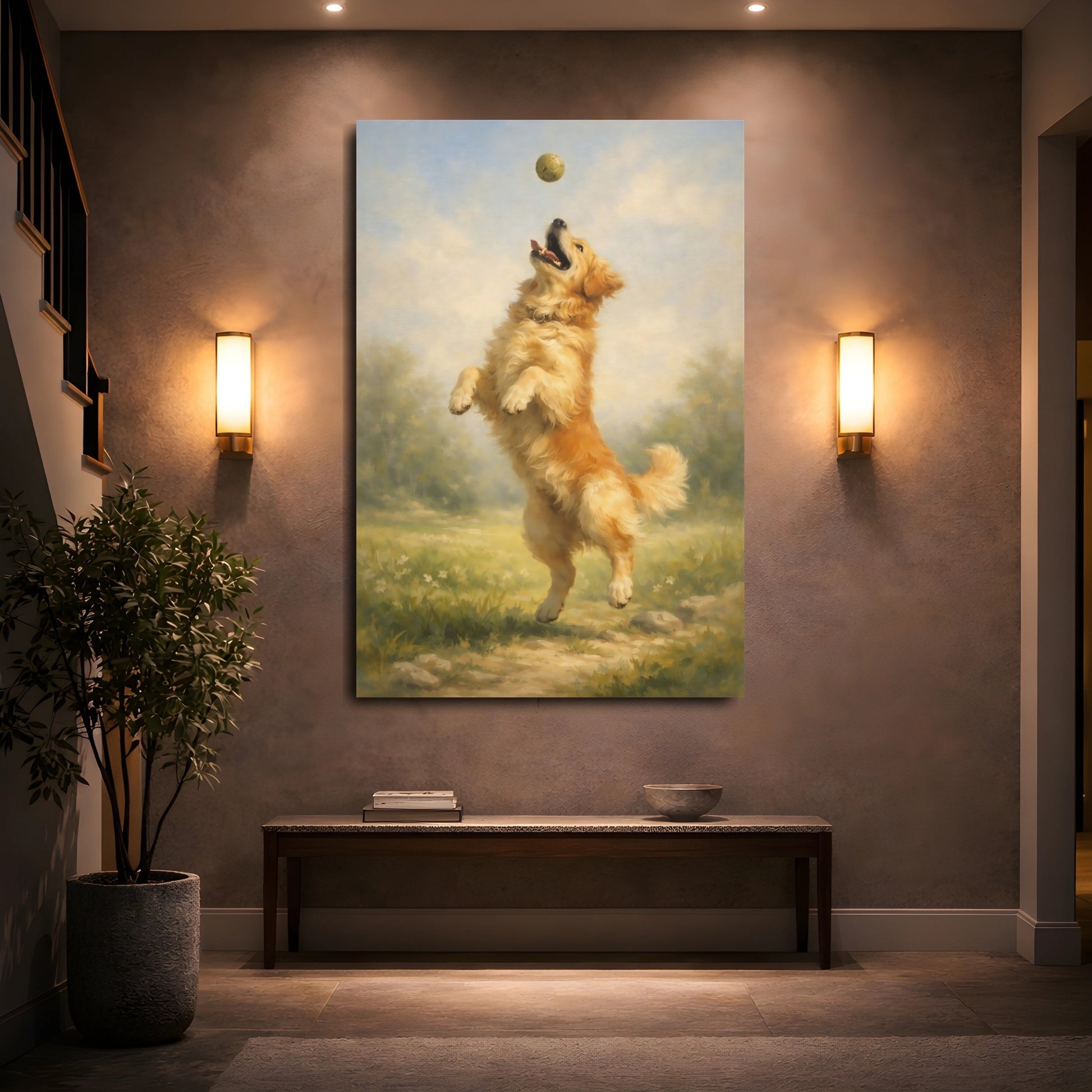 Mockup 4. Animals Golden Retriever Golden Dog shown as stretched canvas wall art