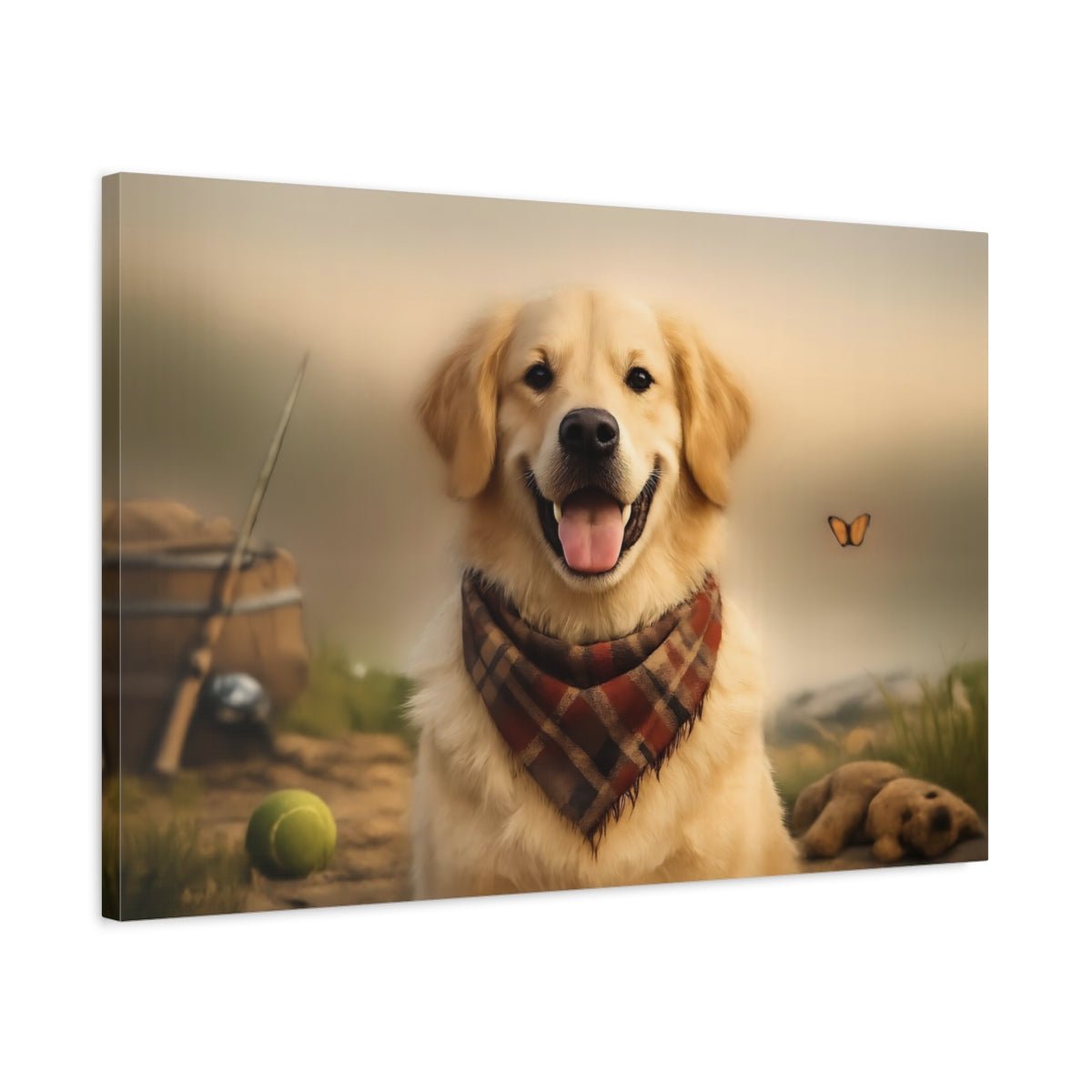 Animals Golden Retriever Plaid - Canvas Wall Art Print - YesArtYes