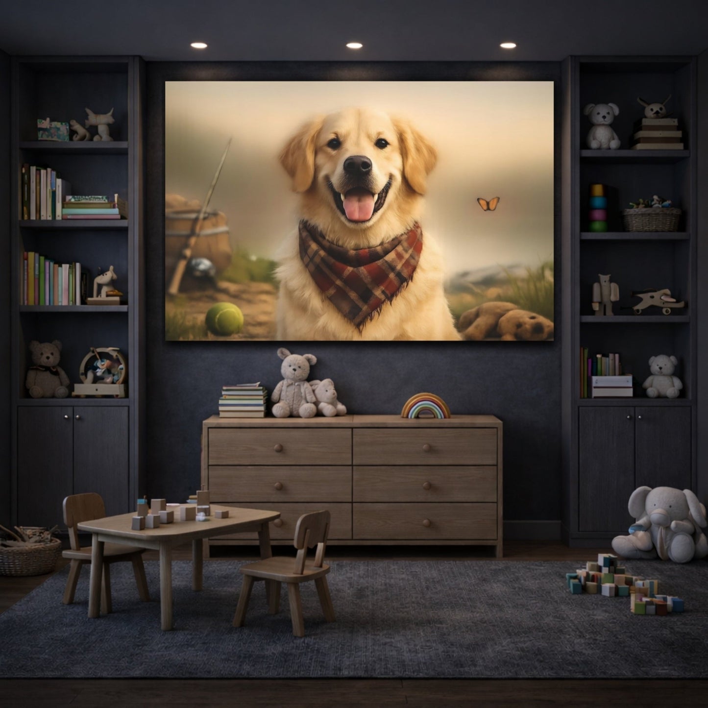 Animals Golden Retriever Plaid - Canvas Wall Art Print - YesArtYes