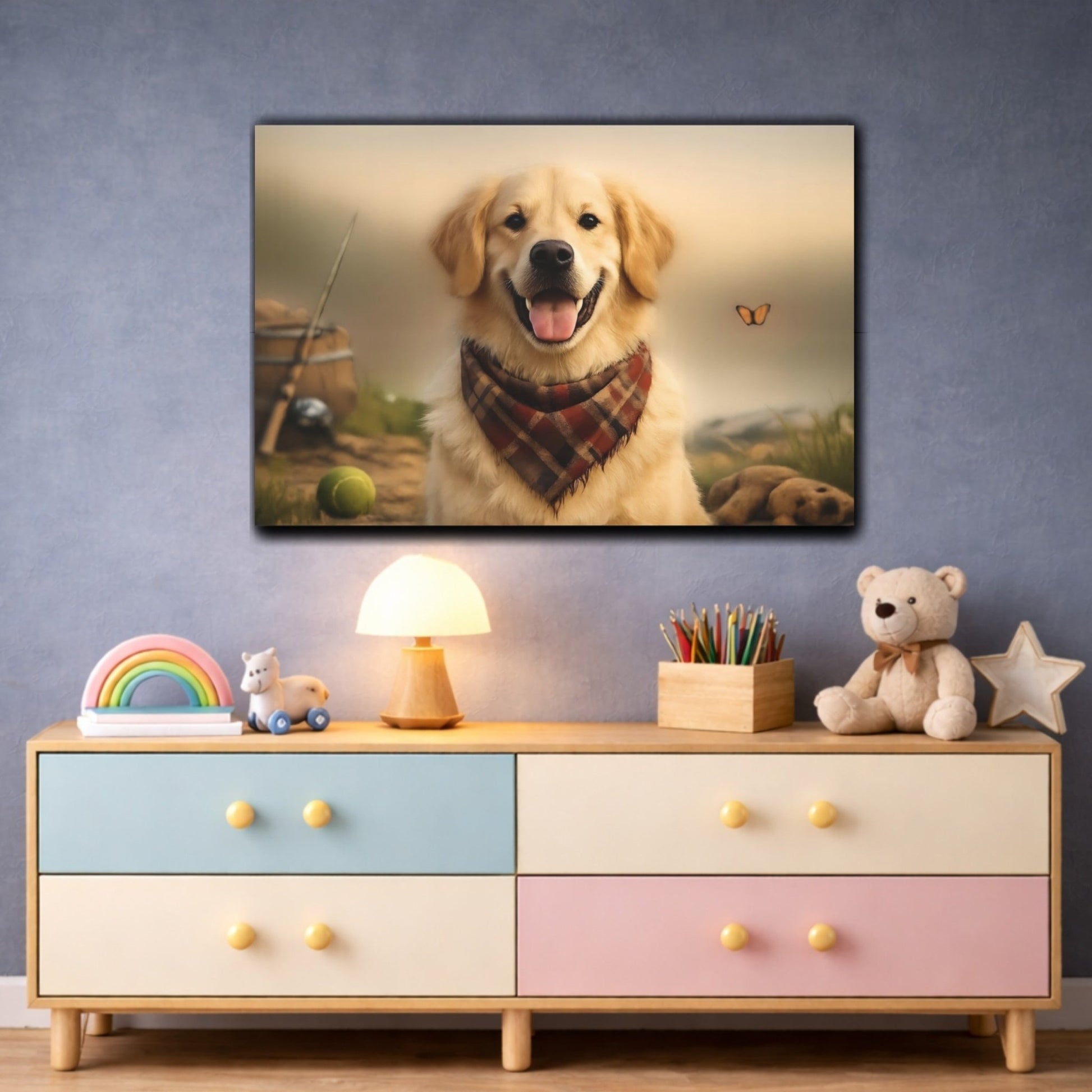 Animals Golden Retriever Plaid - Canvas Wall Art Print - YesArtYes