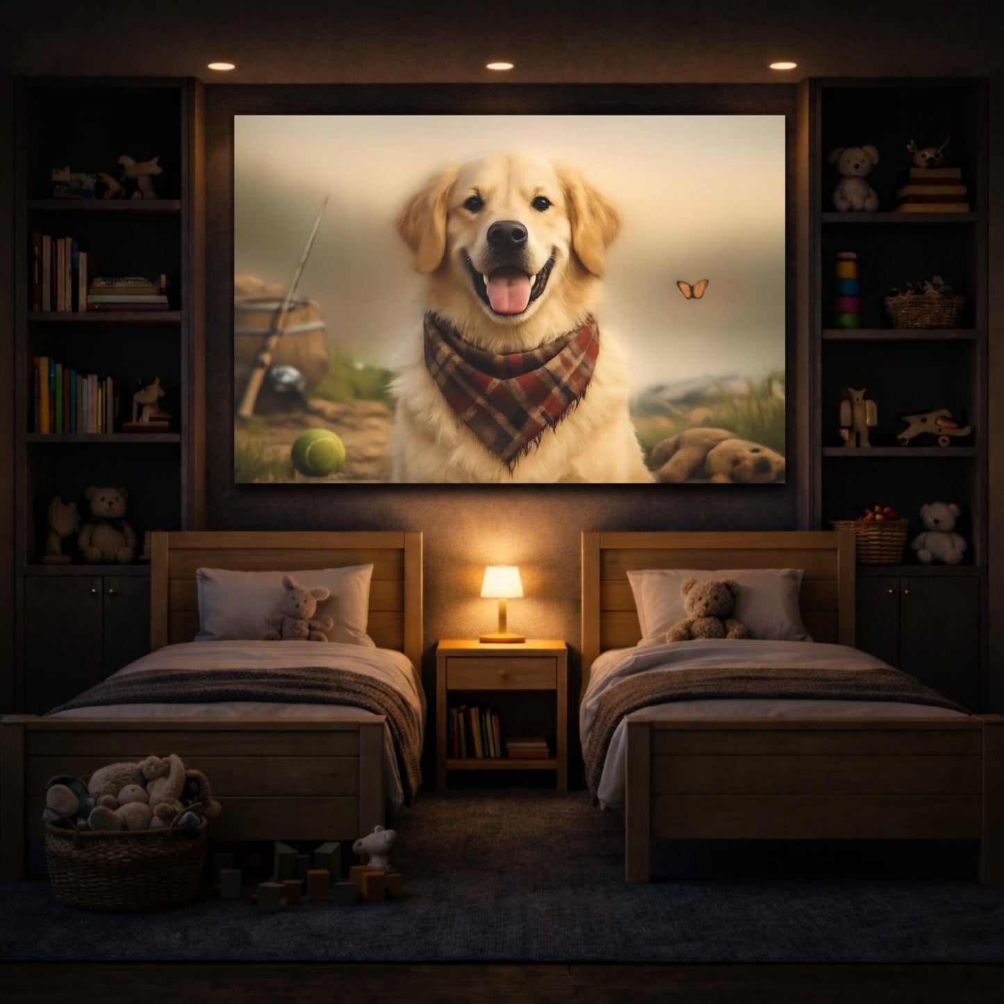 Animals Golden Retriever Plaid - Canvas Wall Art Print - YesArtYes