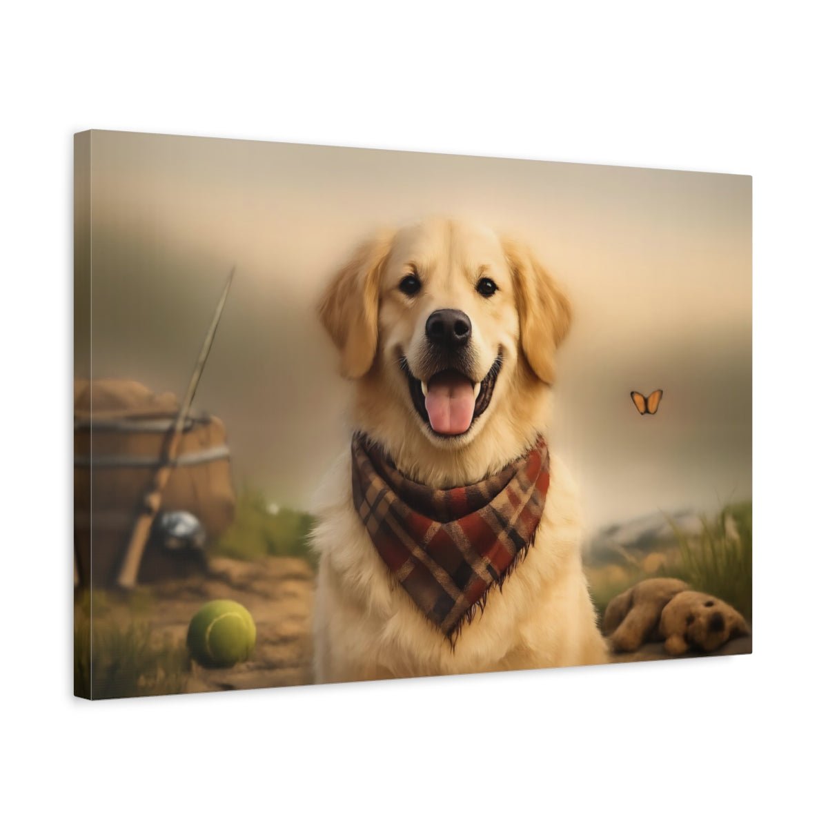 Animals Golden Retriever Plaid - Canvas Wall Art Print - YesArtYes
