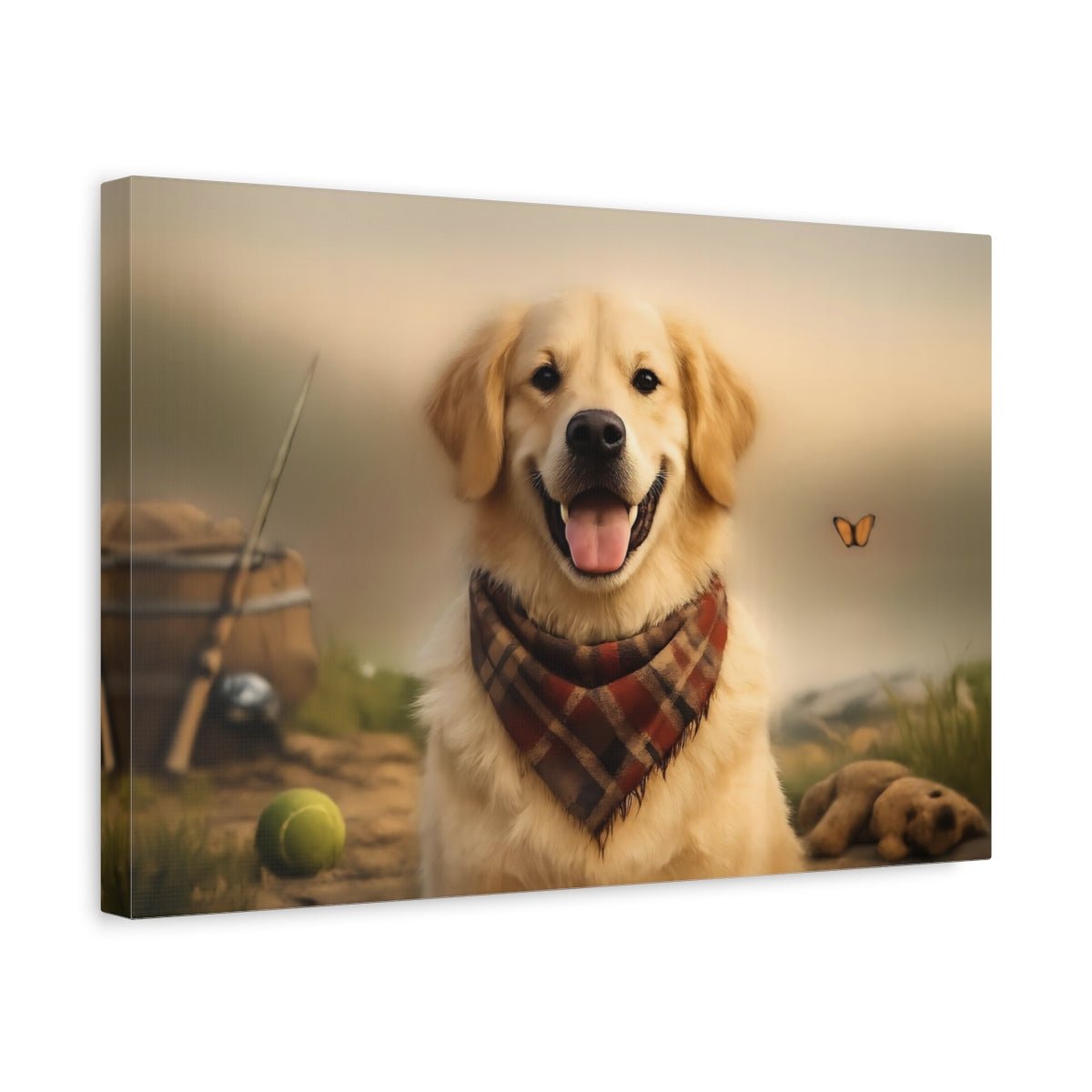 Animals Golden Retriever Plaid - Canvas Wall Art Print - YesArtYes