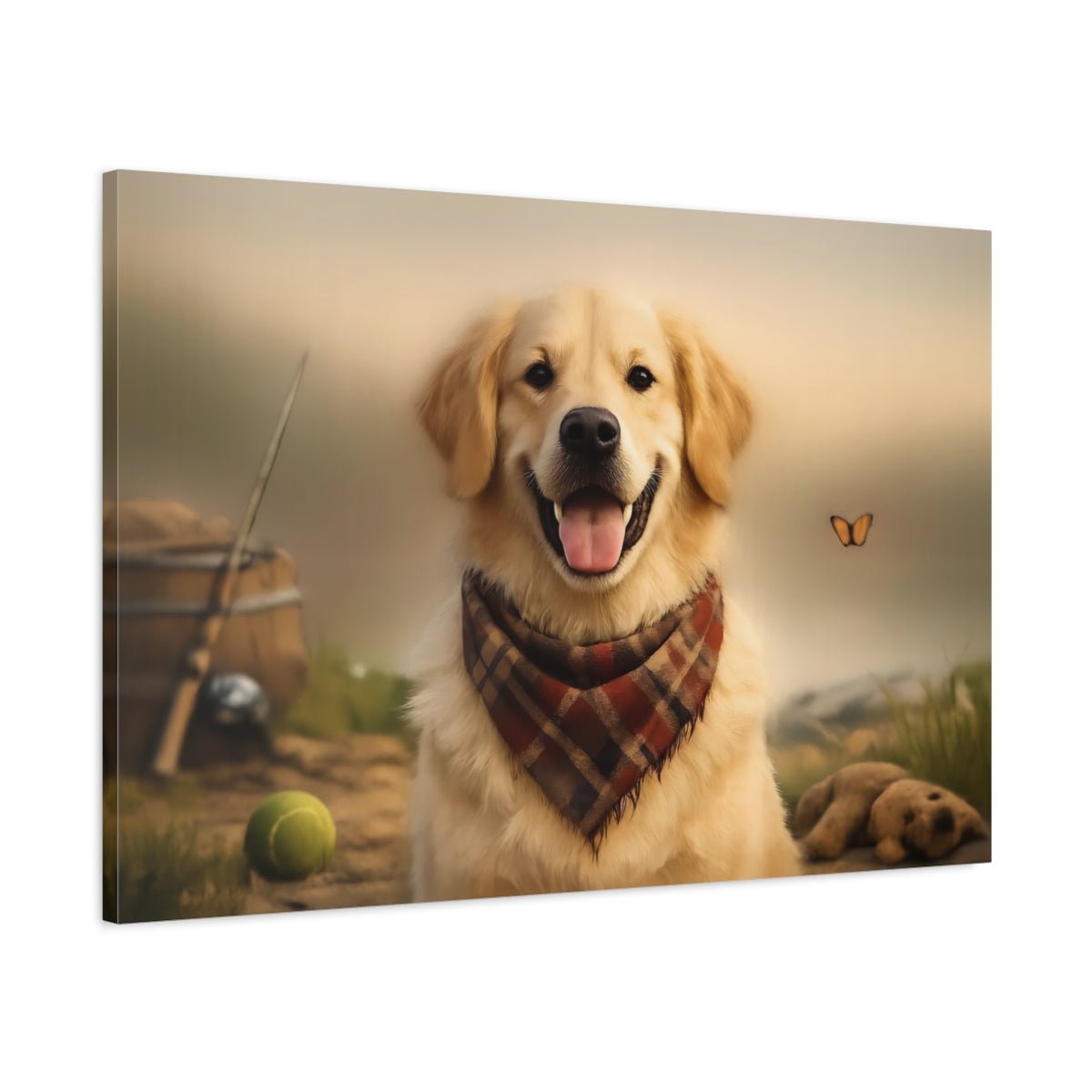 Animals Golden Retriever Plaid - Canvas Wall Art Print - YesArtYes