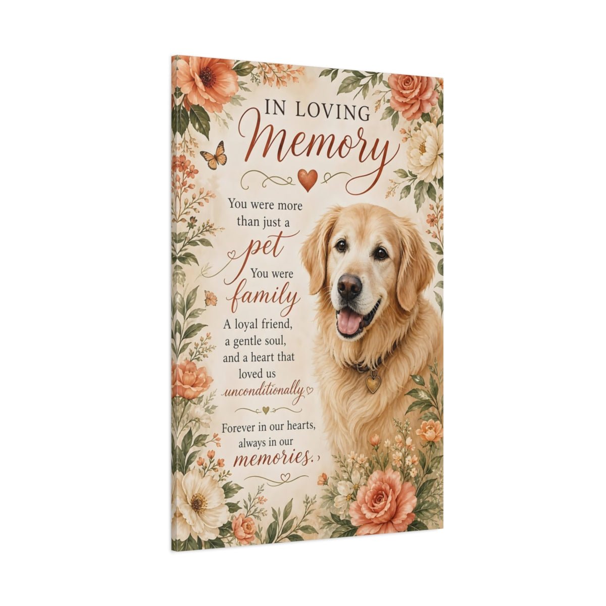 Animals Golden Retriever Warm Floral Dog Canvas Print – Watercolor Living Room, Large Wall - YesArtYes