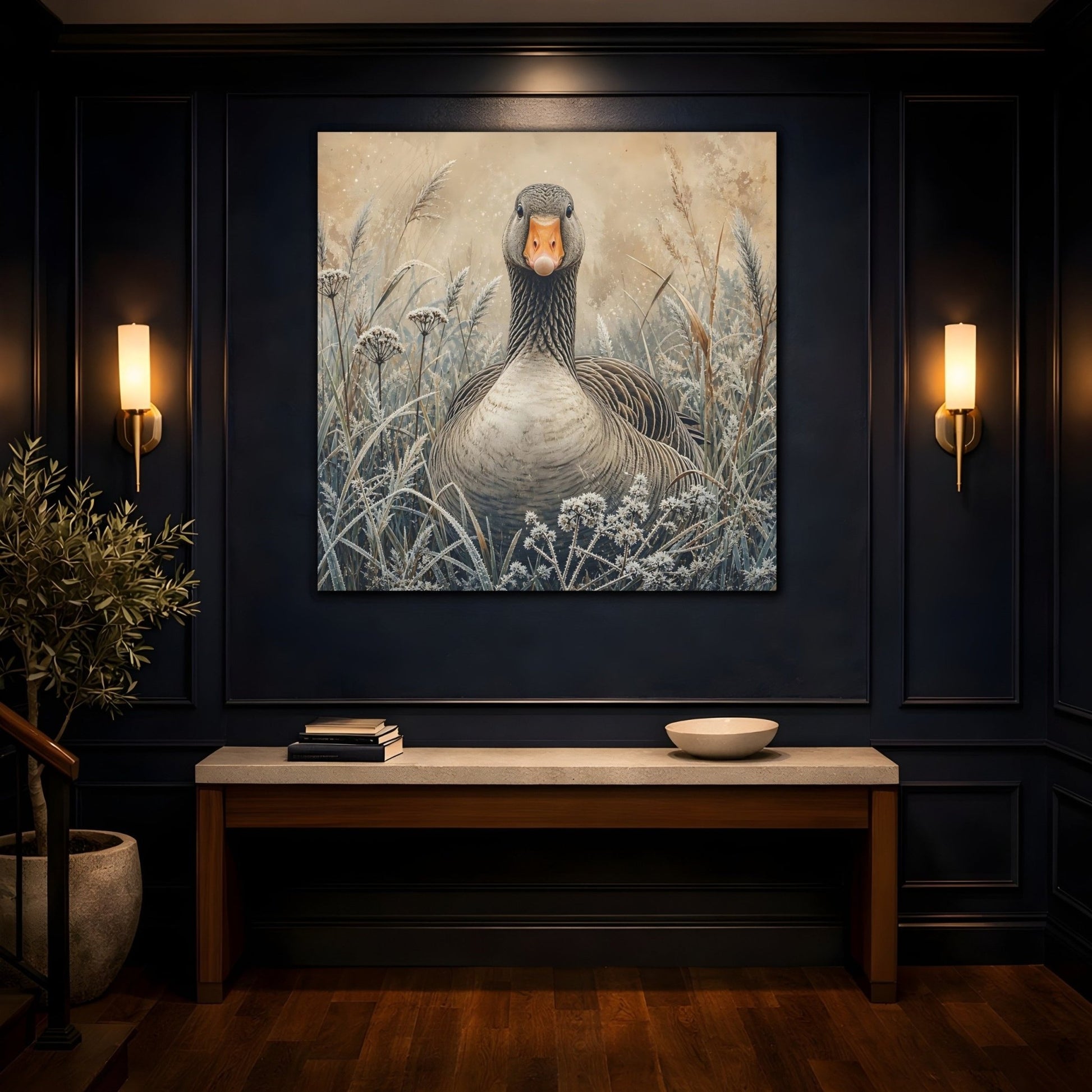 Animals Goose Brown Grey Canvas Print – Living Room, Above Couch - YesArtYes