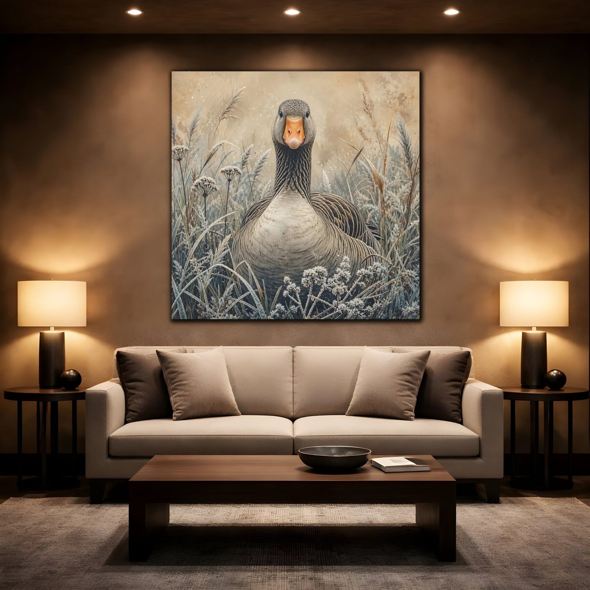 Animals Goose Brown Grey Canvas Print – Living Room, Above Couch - YesArtYes