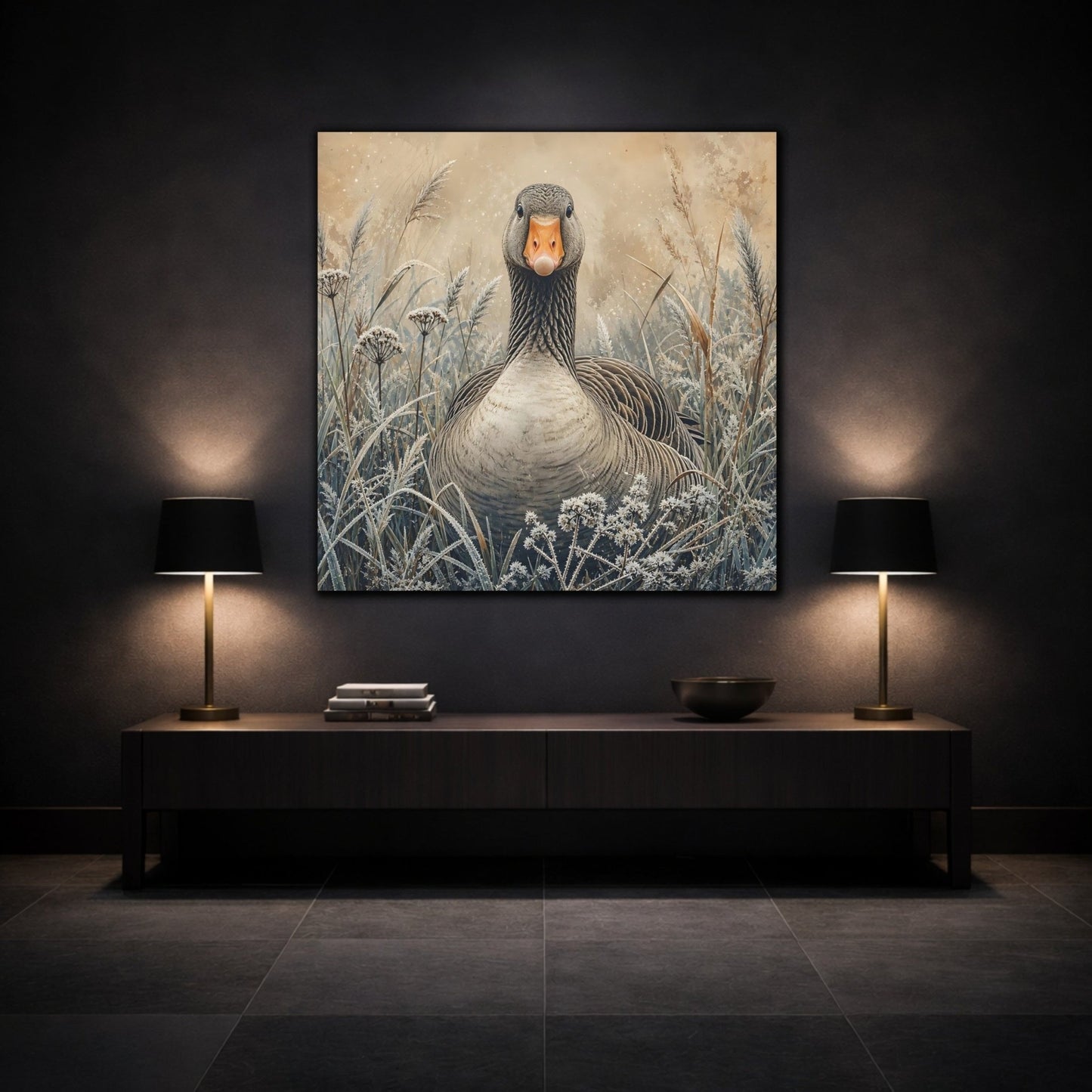 Animals Goose Brown Grey Canvas Print – Living Room, Above Couch - YesArtYes