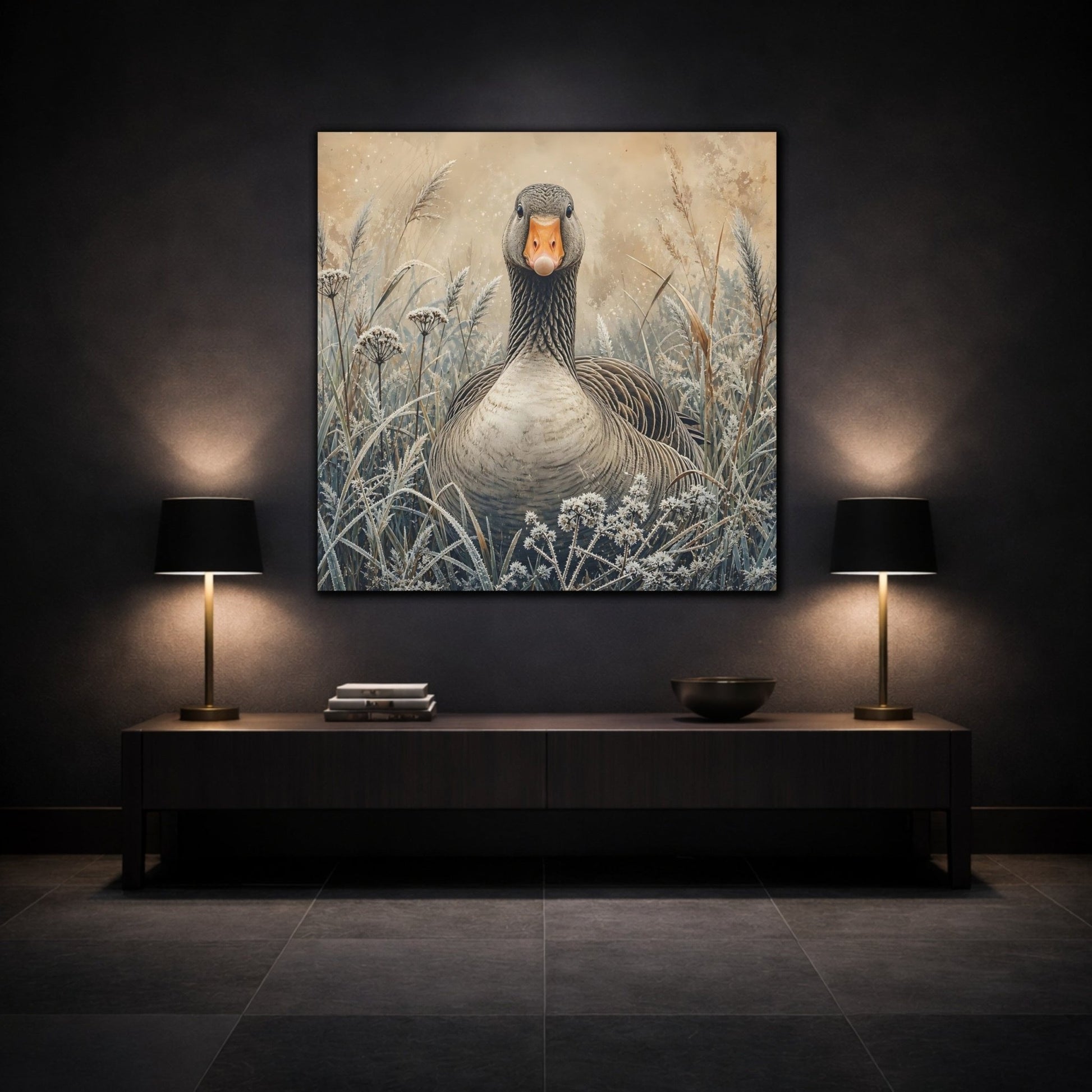 Animals Goose Brown Grey Canvas Print – Living Room, Above Couch - YesArtYes