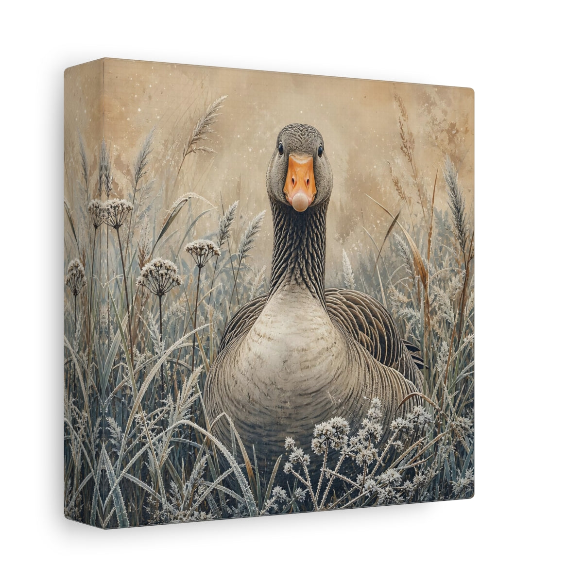 Side Mockup 2. Animals Goose Brown Grey Goose shown as canvas print