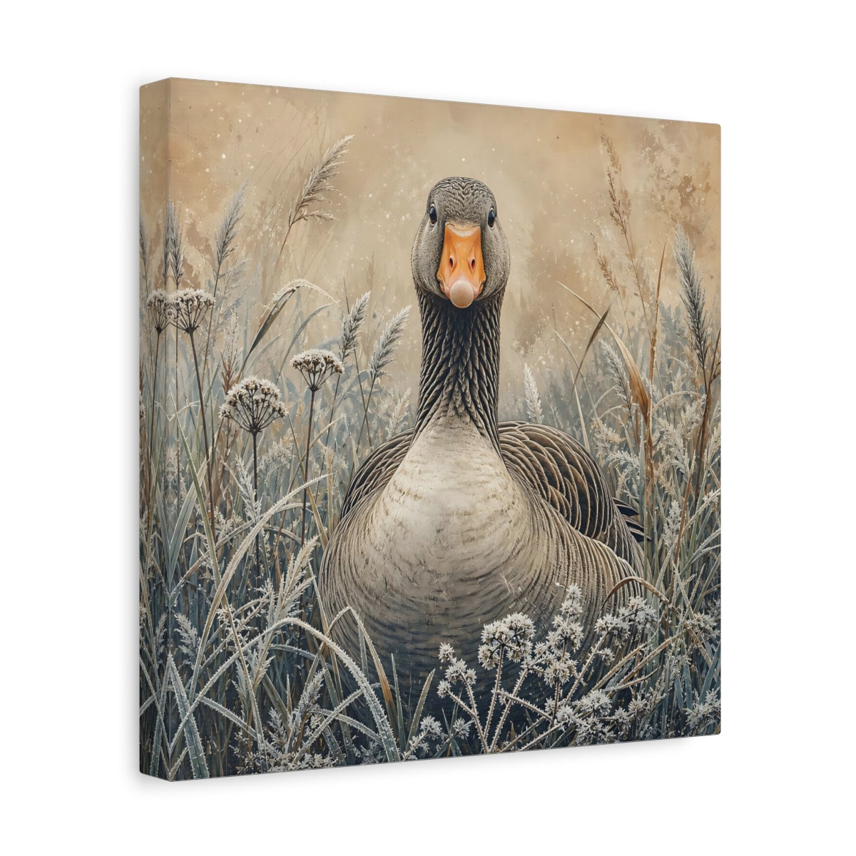 Side Mockup 8. Animals Goose Brown Grey Goose shown as canvas print