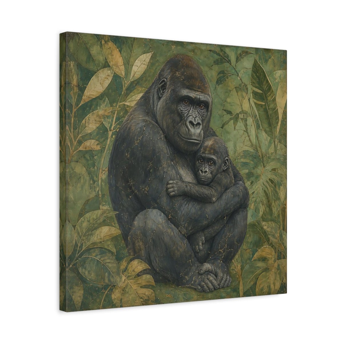 Animals Gorilla And Baby Green Canvas Print – Living Room, Above Console Table - YesArtYes