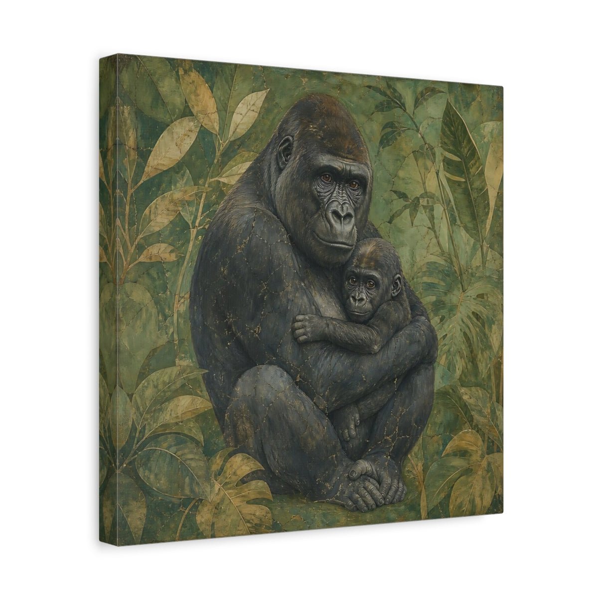 Animals Gorilla And Baby Green Canvas Print – Living Room, Above Console Table - YesArtYes