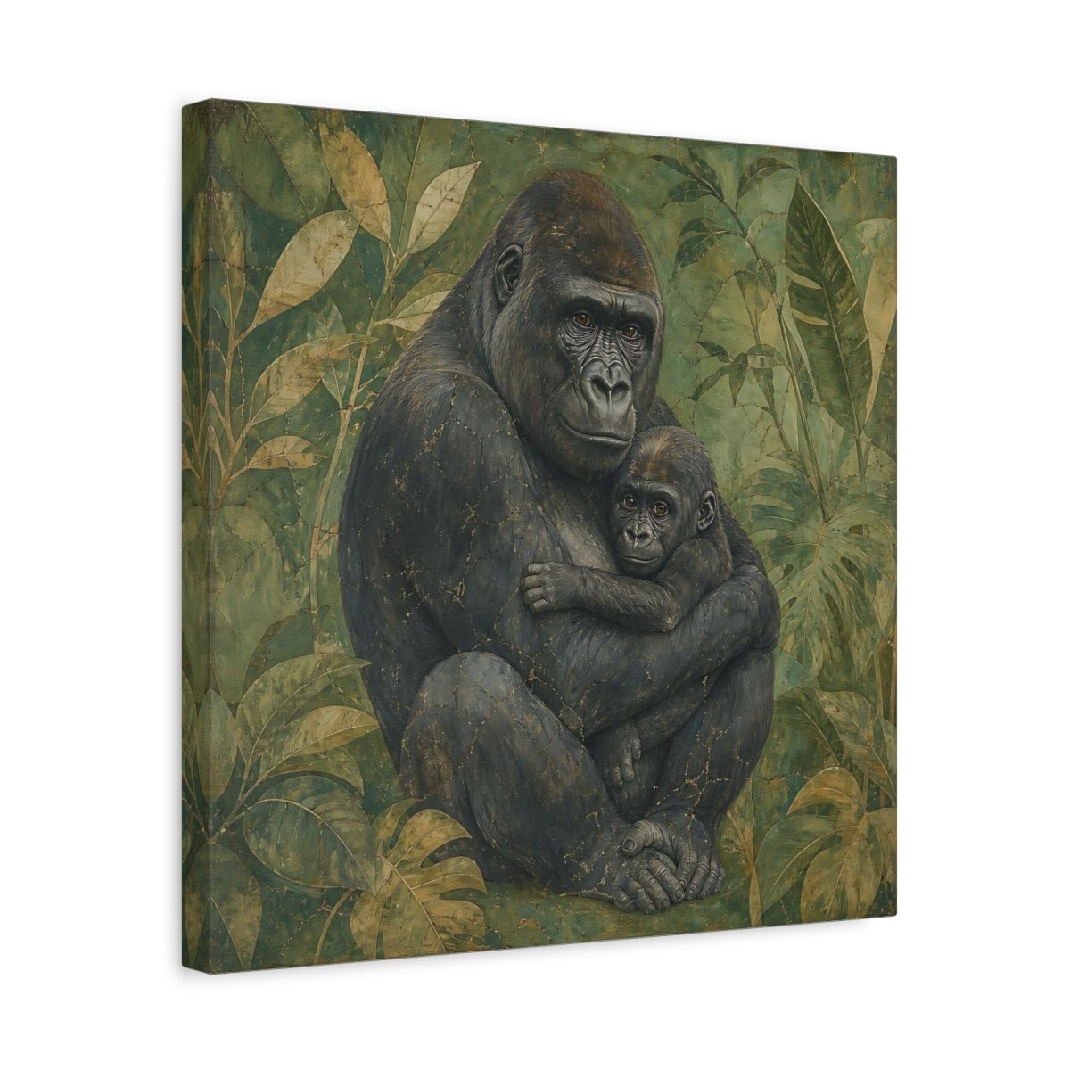 Animals Gorilla And Baby Green Canvas Print – Living Room, Above Console Table - YesArtYes